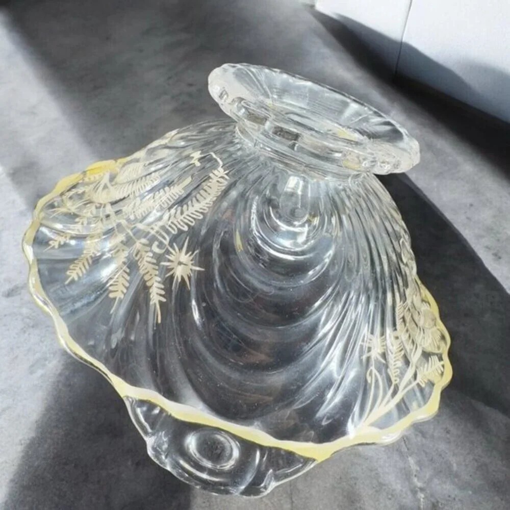 Vintage Cambridge Clear Glass Caprice Bowl Dish Handles‎ Silver Overlay Flower
